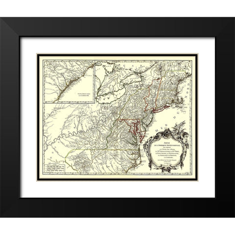 Northeastern Coast North America - Vaugondy 1755 Black Modern Wood Framed Art Print with Double Matting by Vaugondy