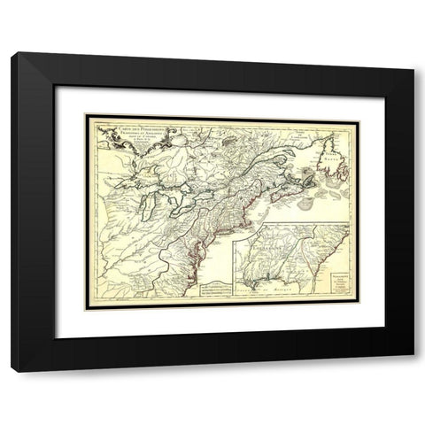 English French Possessions Canada Louisiana - 1756 Black Modern Wood Framed Art Print with Double Matting by Unknown