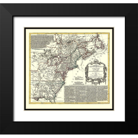 North America with Virginia Colonies Black Modern Wood Framed Art Print with Double Matting by D''Anville