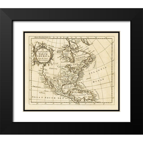 North America from the Latest Discoveries - 1750 Black Modern Wood Framed Art Print with Double Matting by Unknown