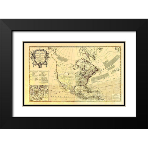 North America with West India Islands Black Modern Wood Framed Art Print with Double Matting by D''Anville