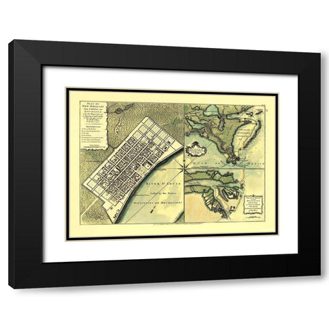 New Orleans Louisiana - Jefferys 1720 Black Modern Wood Framed Art Print with Double Matting by Jefferys