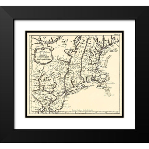 New York, Pennsylvania, and New Jersey 1757 Black Modern Wood Framed Art Print with Double Matting by Unknown