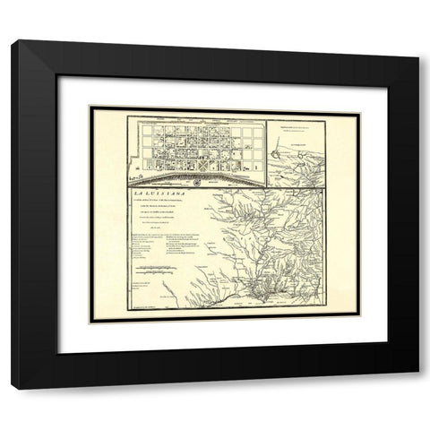 Louisiana with New Orleans - Madrid 1762 Black Modern Wood Framed Art Print with Double Matting by Madrid