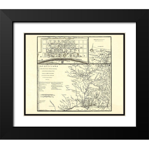 Louisiana with New Orleans - Madrid 1762 Black Modern Wood Framed Art Print with Double Matting by Madrid