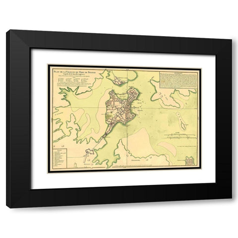 City Plan Port of Boston - Bellin 1735 Black Modern Wood Framed Art Print with Double Matting by Bellin