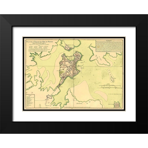City Plan Port of Boston - Bellin 1735 Black Modern Wood Framed Art Print with Double Matting by Bellin