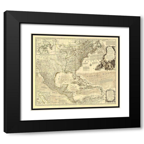 North America with British and Spanish Dominions Black Modern Wood Framed Art Print with Double Matting by Unknown