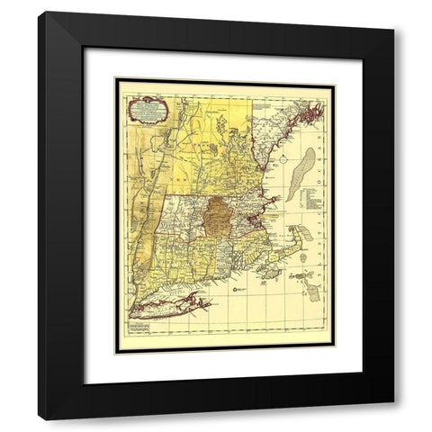 Inhabited Part of New England - Bowles 1771 Black Modern Wood Framed Art Print with Double Matting by Bowles