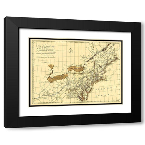 North America with New England - Gibson 1771 Black Modern Wood Framed Art Print with Double Matting by Gibson