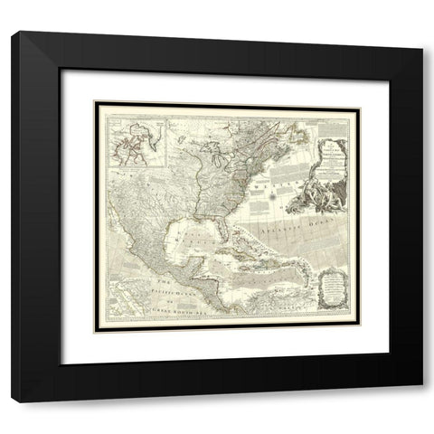 North America with Indian Islands Black Modern Wood Framed Art Print with Double Matting by Delarochette