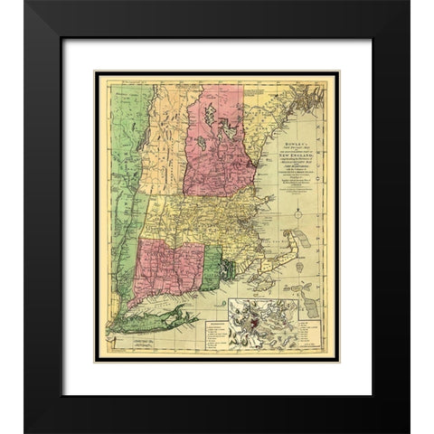 Inhabited Part of New England - Bowles 1780 Black Modern Wood Framed Art Print with Double Matting by Bowles