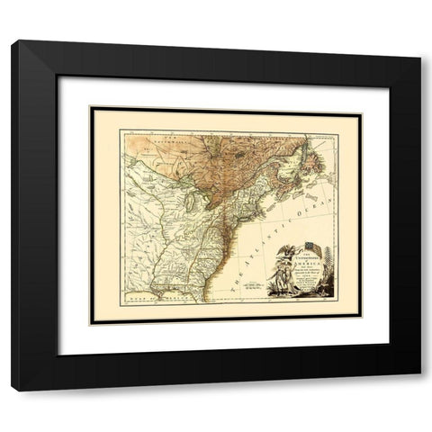 United States of America - Wallis 1783 Black Modern Wood Framed Art Print with Double Matting by Wallis
