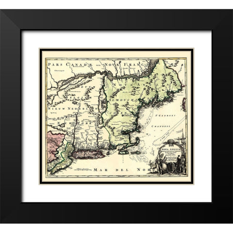 New England North America - Homann 1780 Black Modern Wood Framed Art Print with Double Matting by Homann