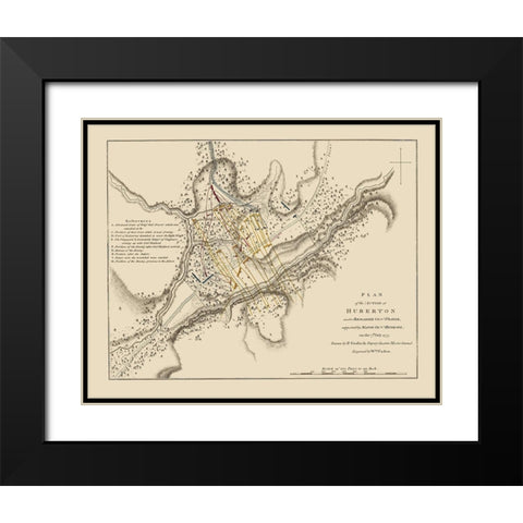 Action at Huberton Vermont - Gerlach 1777 Black Modern Wood Framed Art Print with Double Matting by Gerlach