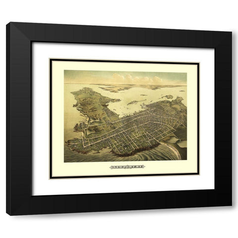 Newport Rhode Island - Galt 1878 Black Modern Wood Framed Art Print with Double Matting by Galt