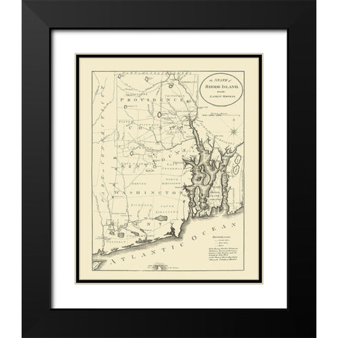 Rhode Island - Reid 1796 Black Modern Wood Framed Art Print with Double Matting by Reid