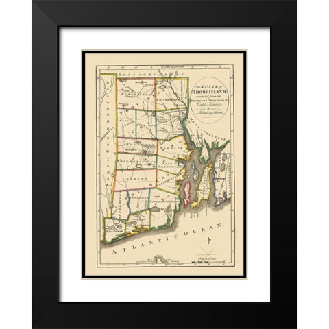 Rhode Island - Carey 1814 Black Modern Wood Framed Art Print with Double Matting by Carey