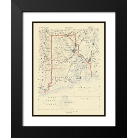 Rhode Island Counties Rhode Island - USGS 1891 Black Modern Wood Framed Art Print with Double Matting by USGS