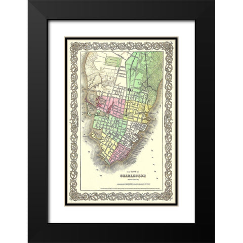 Charleston South Carolina - Colton 1855 Black Modern Wood Framed Art Print with Double Matting by Colton
