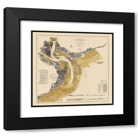 Charleston Harbor - Ricketts 1864 Black Modern Wood Framed Art Print with Double Matting by Ricketts