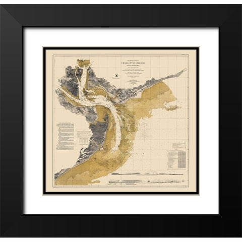 Charleston Harbor - Ricketts 1864 Black Modern Wood Framed Art Print with Double Matting by Ricketts
