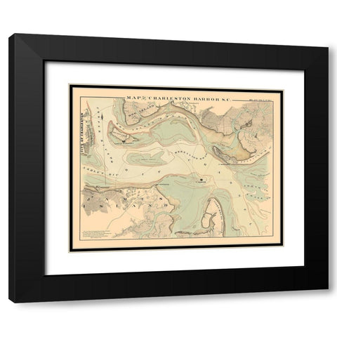 Charleston Harbor - Bowen 1860 Black Modern Wood Framed Art Print with Double Matting by Bowen