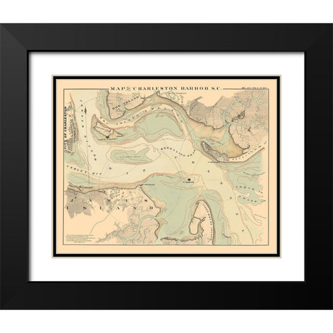 Charleston Harbor - Bowen 1860 Black Modern Wood Framed Art Print with Double Matting by Bowen