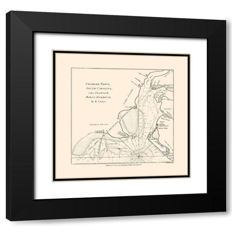 Charles Town South Carolina - Cowley 1780 Black Modern Wood Framed Art Print with Double Matting by Cowley