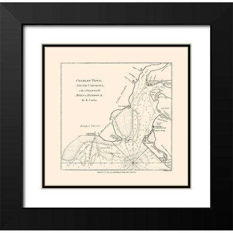 Charles Town South Carolina - Cowley 1780 Black Modern Wood Framed Art Print with Double Matting by Cowley