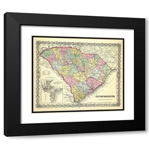 South Carolina - Colton 1855 Black Modern Wood Framed Art Print with Double Matting by Colton