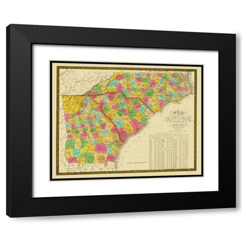 North Carolina, South Carolina , Georgia 1831 Black Modern Wood Framed Art Print with Double Matting by Mitchell