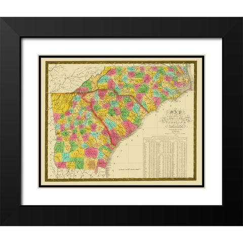 North Carolina, South Carolina , Georgia 1831 Black Modern Wood Framed Art Print with Double Matting by Mitchell