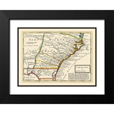 Carolinas - Bowles 1736 Black Modern Wood Framed Art Print with Double Matting by Bowles