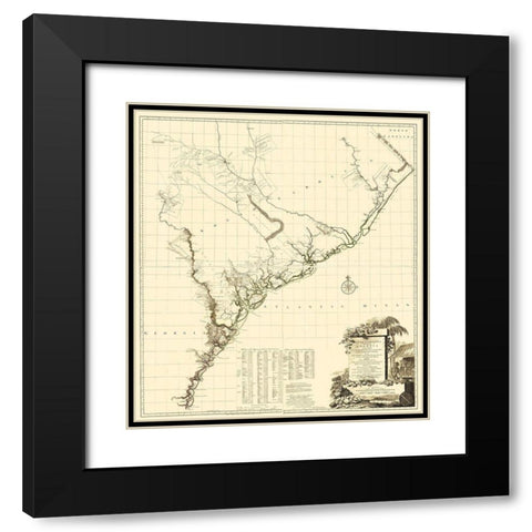 South Carolina, Part of Georgia - Jefferys 1757 Black Modern Wood Framed Art Print with Double Matting by Jefferys