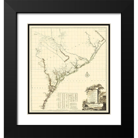 South Carolina, Part of Georgia - Jefferys 1757 Black Modern Wood Framed Art Print with Double Matting by Jefferys