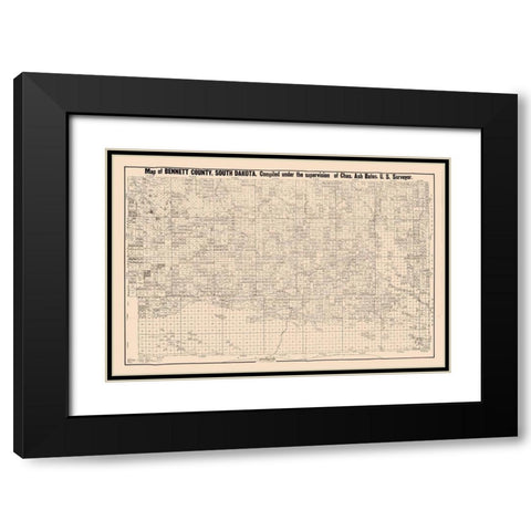 Bennett County South Dakota - Bates 1910 Black Modern Wood Framed Art Print with Double Matting by Bates