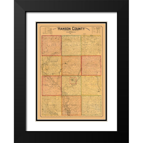 Hanson County South Dakota - Peterson 1893 Black Modern Wood Framed Art Print with Double Matting by Peterson