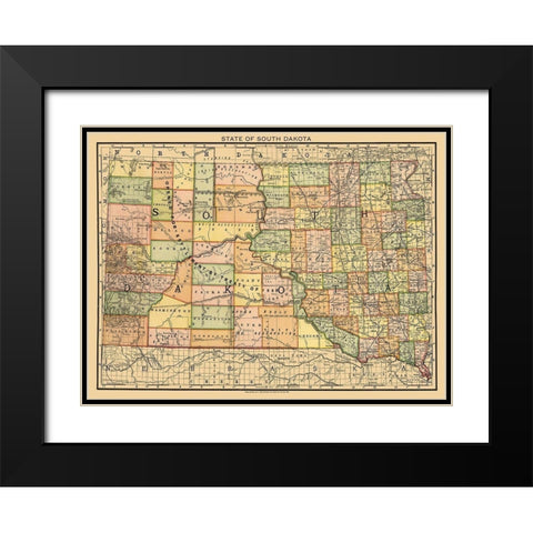 South Dakota - Rand McNally 1892 Black Modern Wood Framed Art Print with Double Matting by Rand McNally