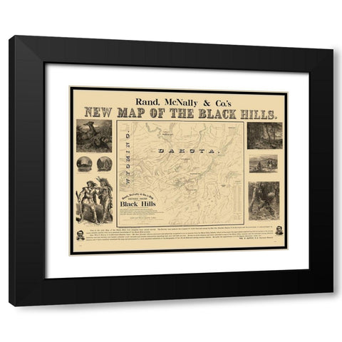 South Dakota Black Hills - Rand McNally 1877 Black Modern Wood Framed Art Print with Double Matting by Rand McNally