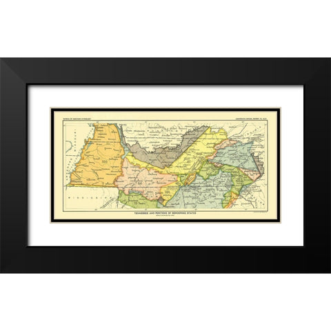 Tennessee - Bordering States - Hoen 1896 Black Modern Wood Framed Art Print with Double Matting by Hoen