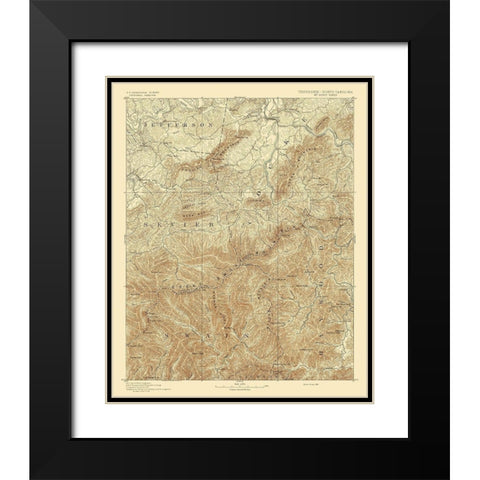 Mt Guyot Tennessee North Carolina Sheet Black Modern Wood Framed Art Print with Double Matting by USGS