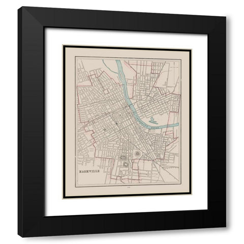 Nashville Tennessee - Cram 1892 Black Modern Wood Framed Art Print with Double Matting by Cram