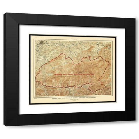 Great Smoky Mountains Tennessee North Carolina Black Modern Wood Framed Art Print with Double Matting by USGS
