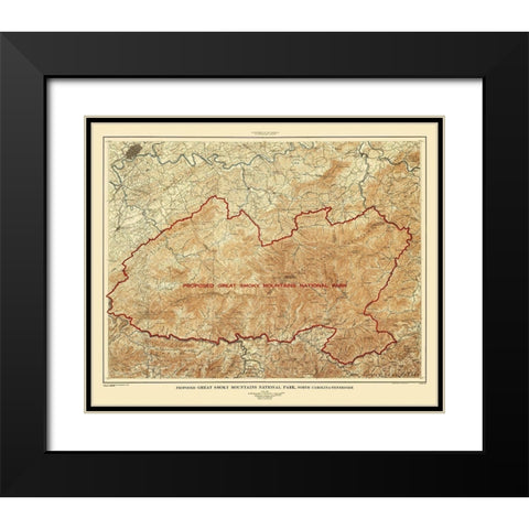 Great Smoky Mountains Tennessee North Carolina Black Modern Wood Framed Art Print with Double Matting by USGS