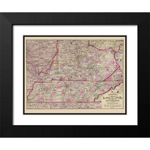 Kentucky and Tennessee Railroads and Townships Black Modern Wood Framed Art Print with Double Matting by Cram