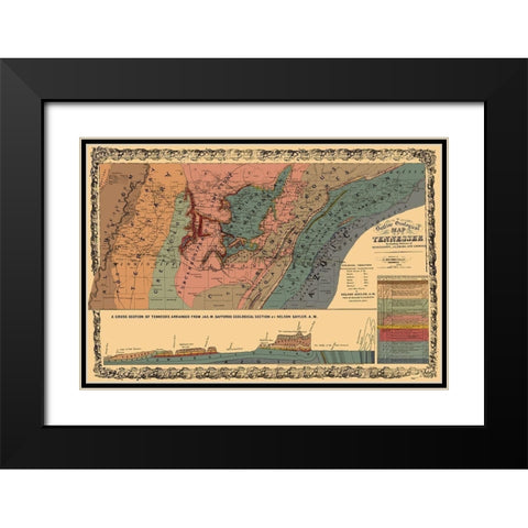 Tennessee Outline Geographical - Mendenhall 1866 Black Modern Wood Framed Art Print with Double Matting by Mendenhall