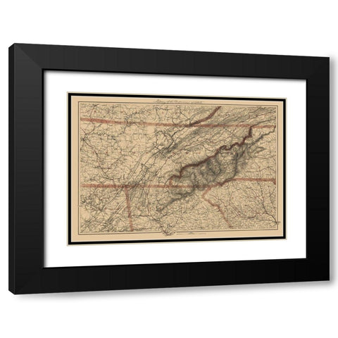 Eastern Tennessee, Parts of Adjoining States 1865 Black Modern Wood Framed Art Print with Double Matting by Krebs