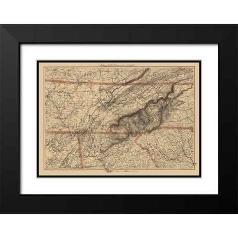 Eastern Tennessee, Parts of Adjoining States 1865 Black Modern Wood Framed Art Print with Double Matting by Krebs