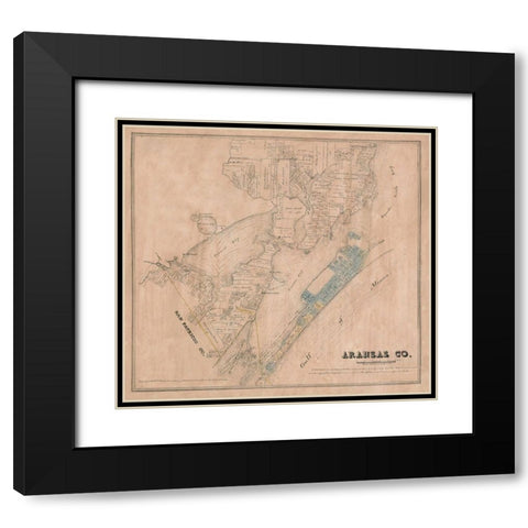 Aransas County Texas - Walsh 1880 Black Modern Wood Framed Art Print with Double Matting by Walsh
